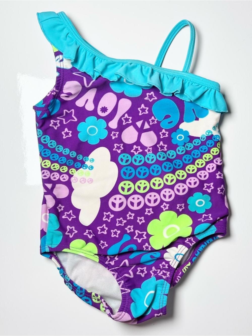 The Children's Place Toddler Girls Purple Retro Peace Swimsuit 18M Y2K Summer